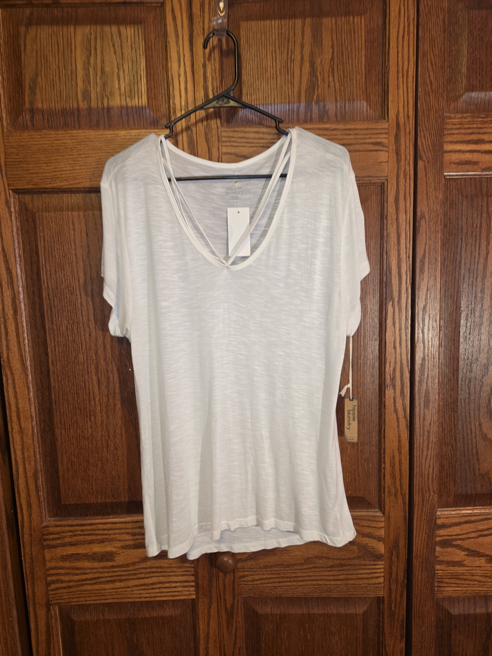 hippie laundry White Short Sleeve V-Neck Layered-Strap Tee